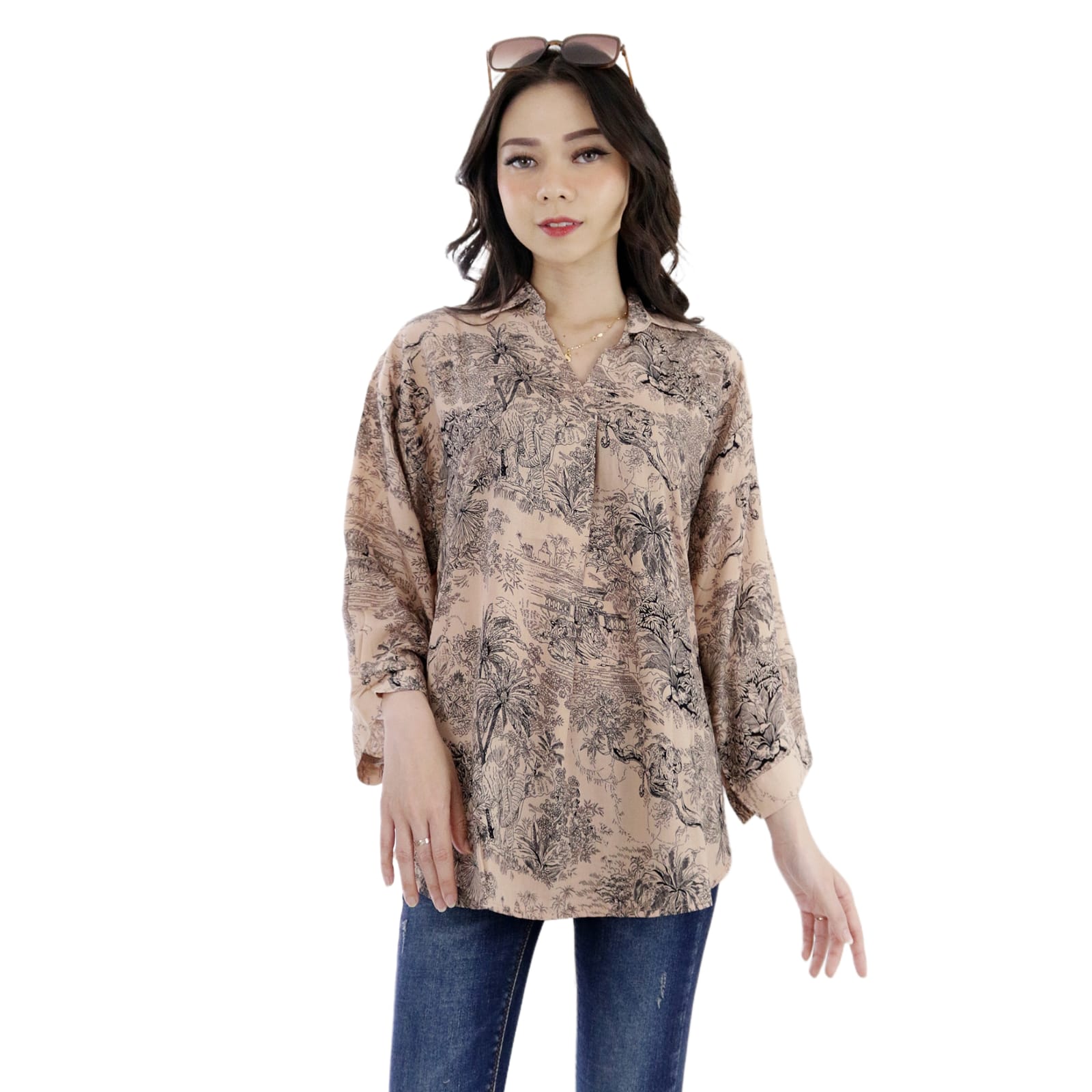 Atasan Kemeja Blouse Wanita Oversize Vneck