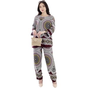 Setelan Blouse One Set Wanita Oversize LD 110 130 cm Rayon Premium Motif Ethnik Mandala Branded 4750#